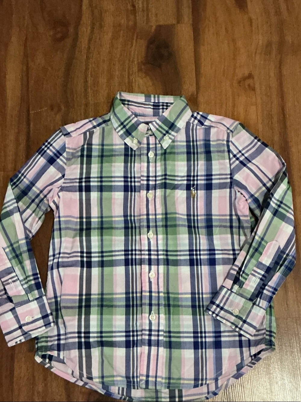 Ralph Lauren Pink, Green & Navy Plaid Button-Down Shirt kids sz 4 nwot